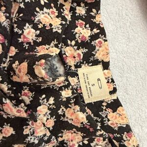 Floral Midi Skirt in Black with Peach Pink Roses